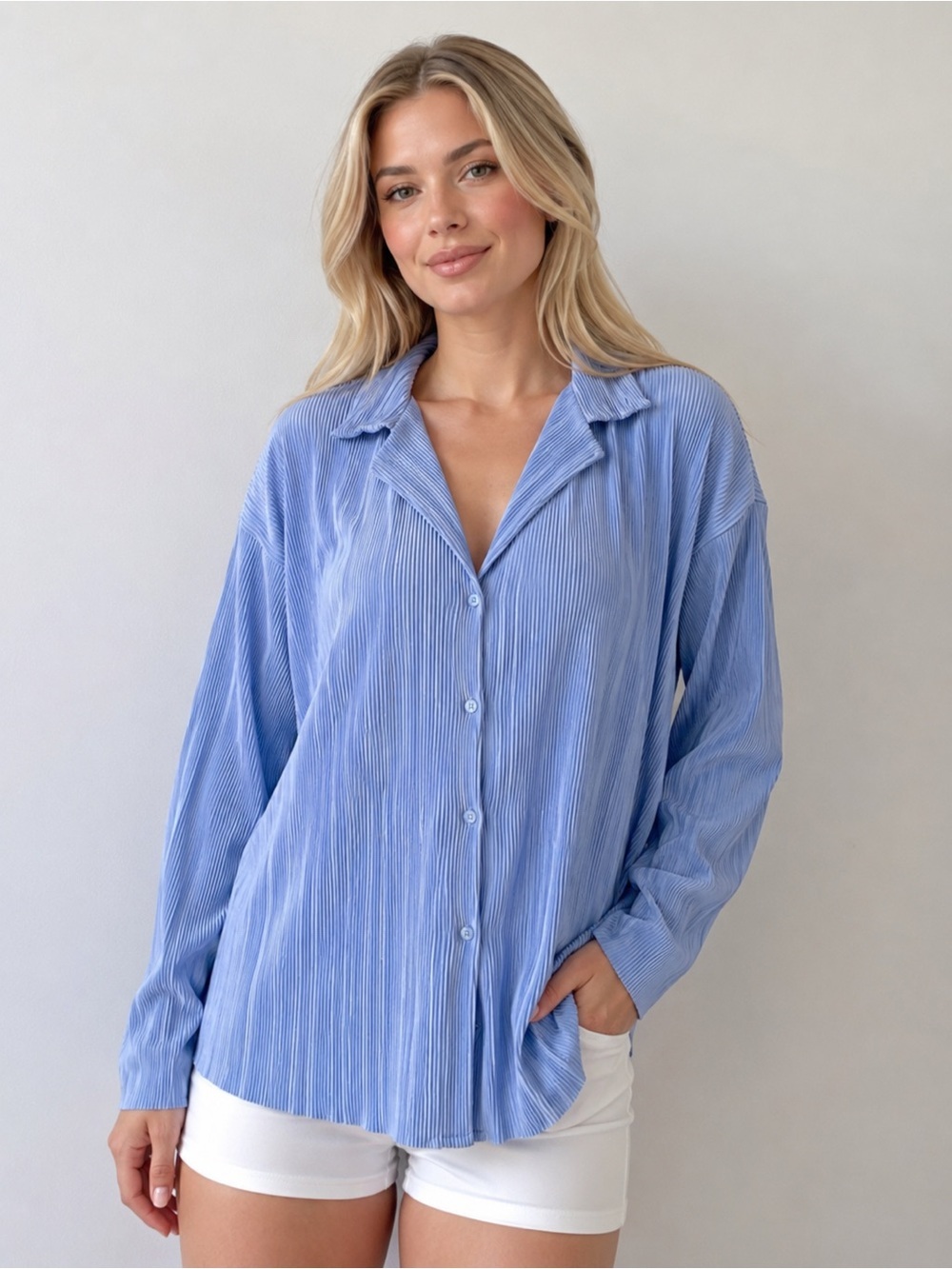 Storets Maria Oversized Plisse Shirt Sky Blue Size S / M